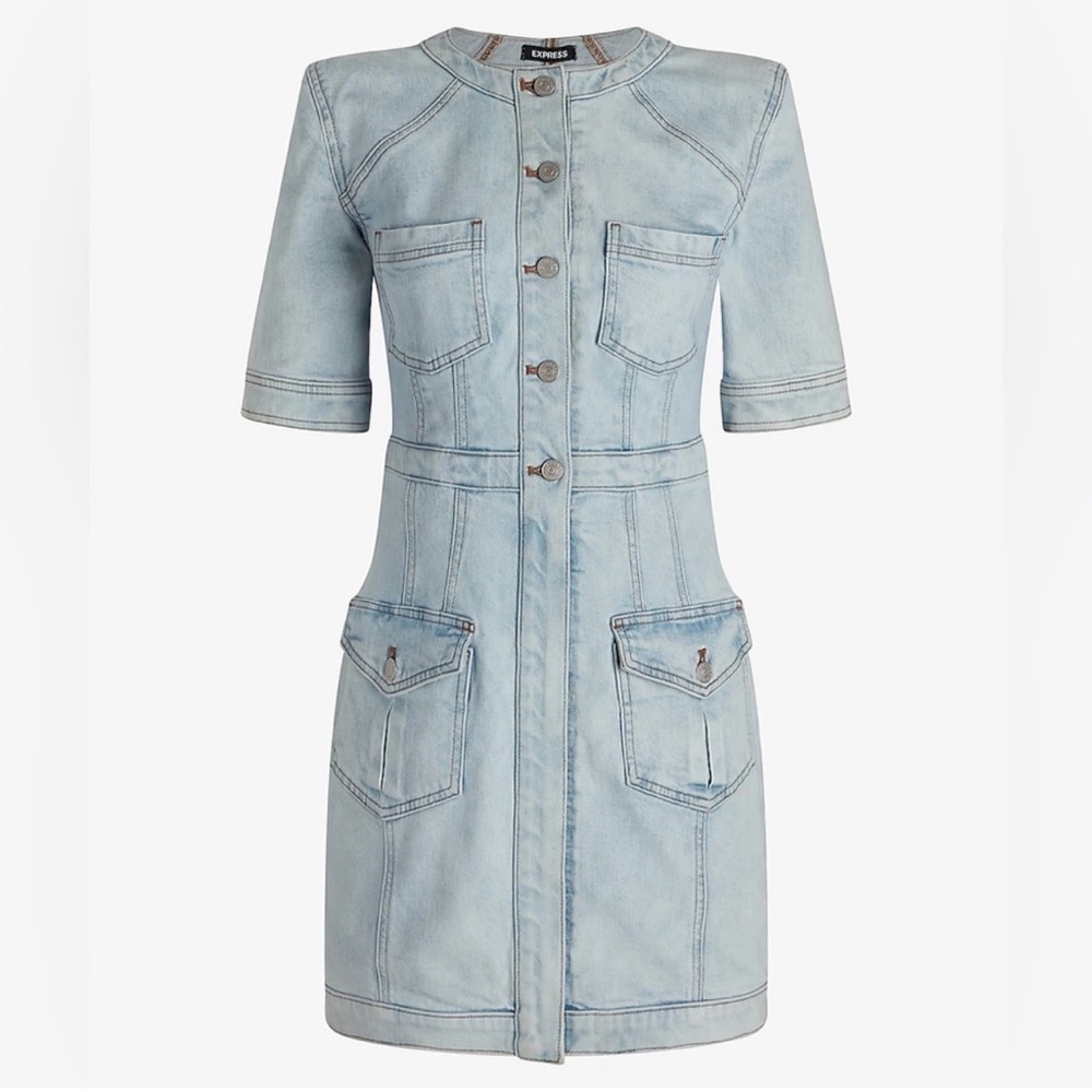 NWT Express Denim Padded Shoulder Mini Dress